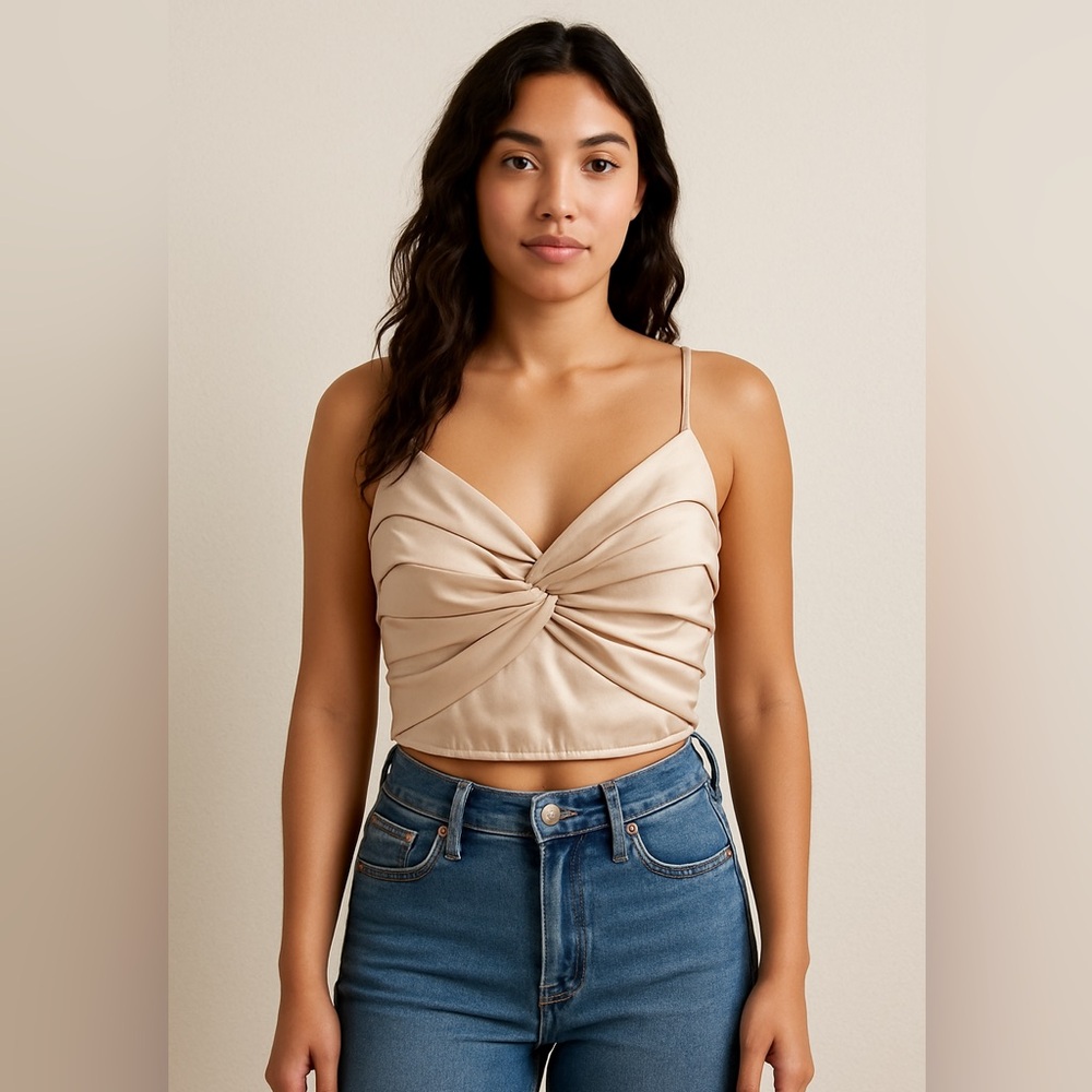 Express Satin Twist Front Cropped Cami Large